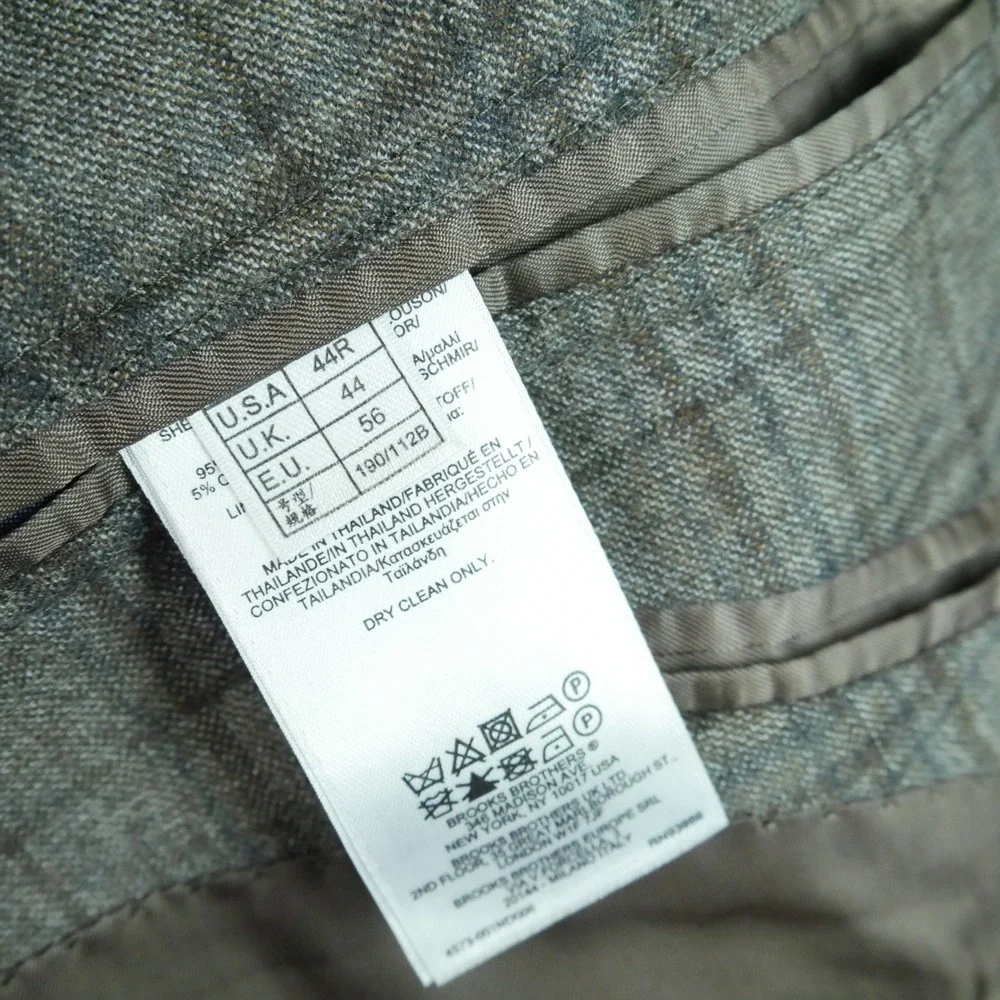 Brooks Brothers Regent E. Thomas Wool Cashmere Plaid Sport Coat Blazer Grey 44R